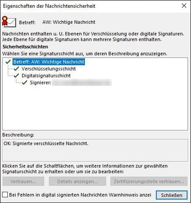 Microsoft Outlook Verschluesselung Klick auf Schloss