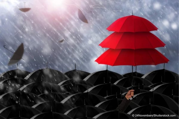 Rote Regenschirme stellen Cyber Sicherheit dar