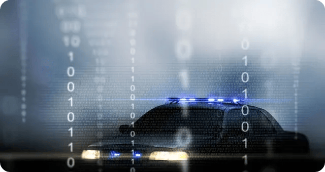 Polizeiauto mit Sirene in einem Hackersymbolbild